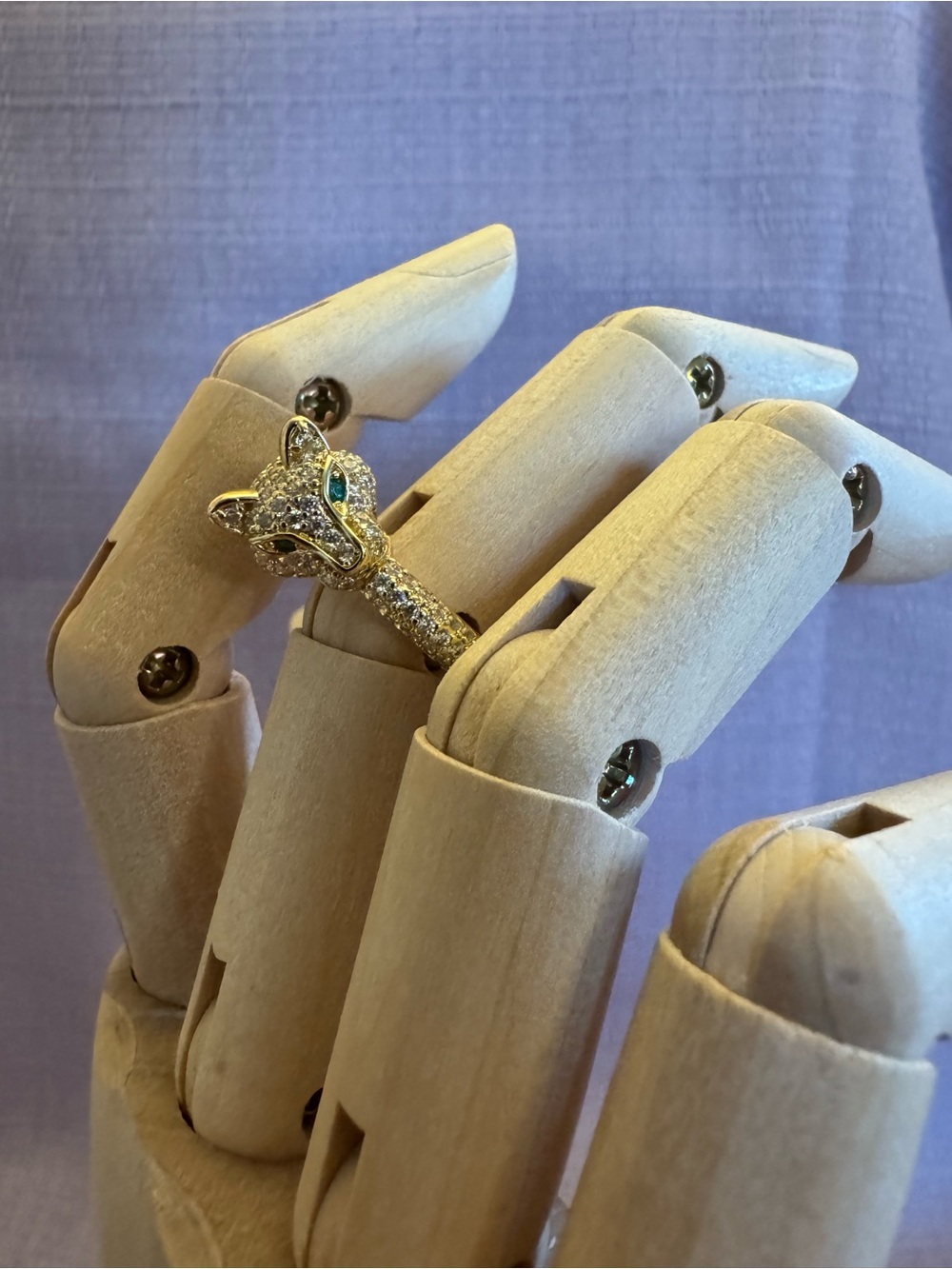 Gold Crystal puma Hinged ring - Size 9